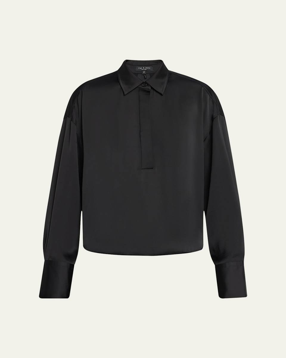 Martha Long-Sleeve Satin Popover Shirt